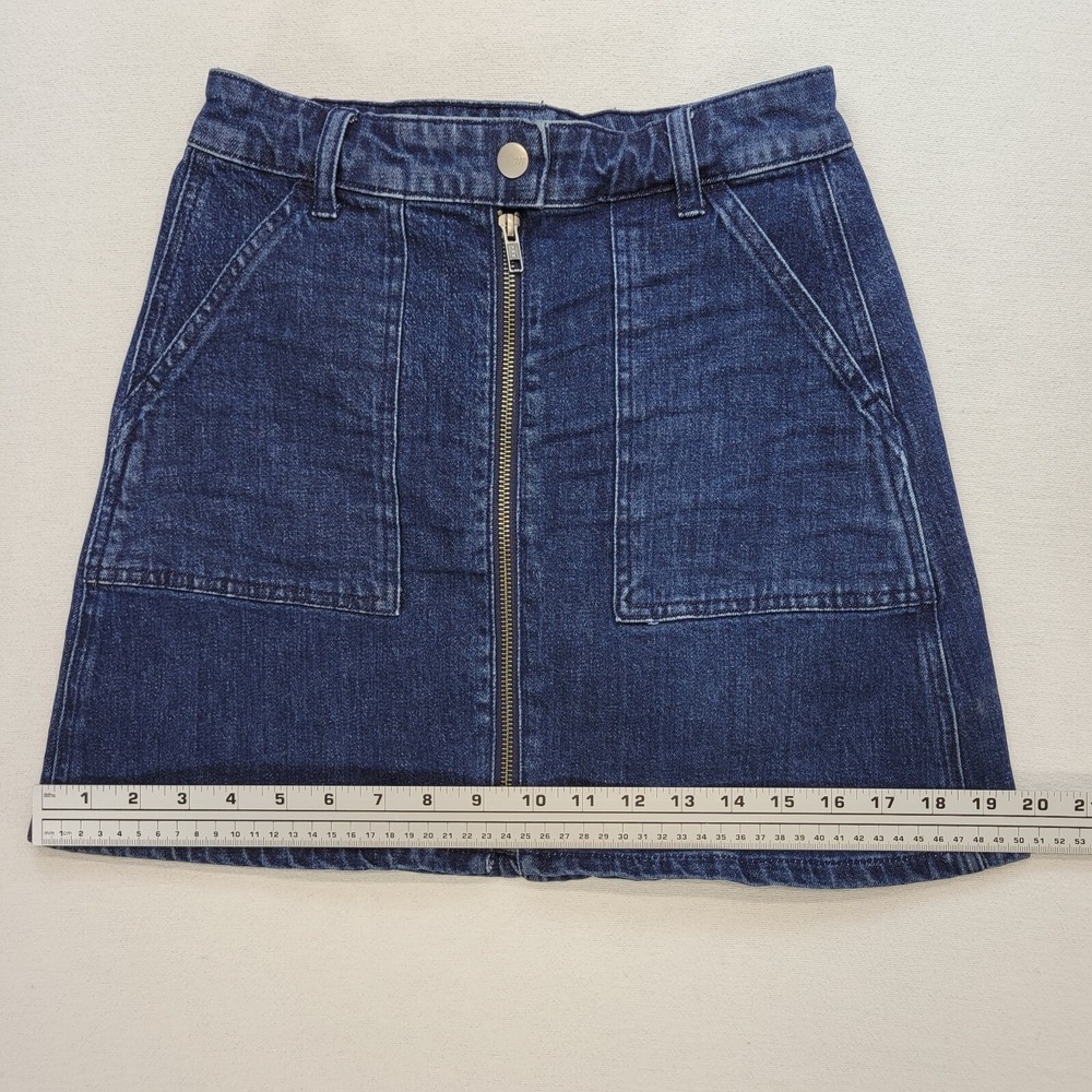 Madewell Denim Mini Skirt Womens 24 Blue Front Zip A-Line Dark Wash Jean - Picture 6 of 7